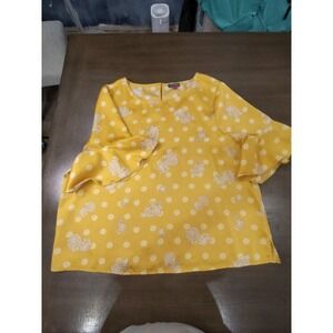 Vince Camuto XL Yellow Paisley Print Bell Sleeve Blouse Top